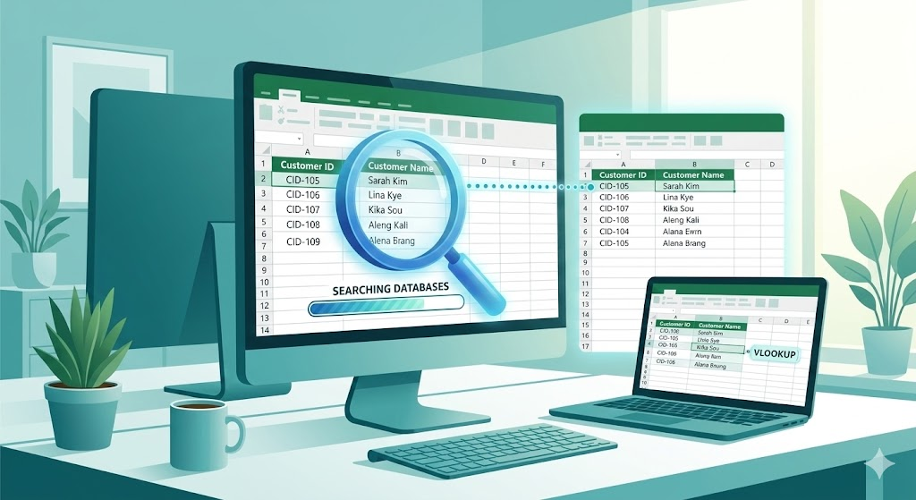 엑셀 자동화 공식 VLOOKUP 활용 예시 화면