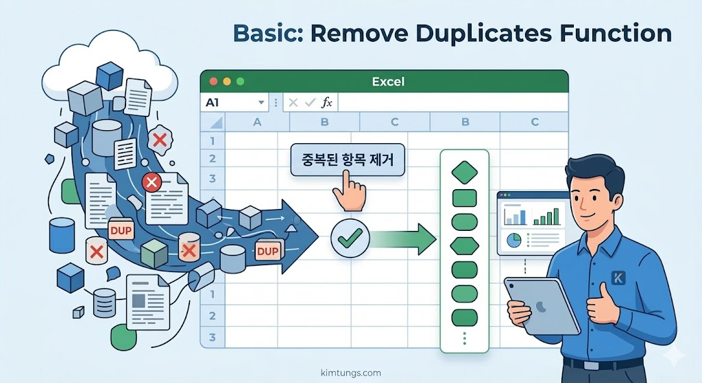 기능 버튼을 활용한 엑셀 중복 데이터 제거 방법 캡처