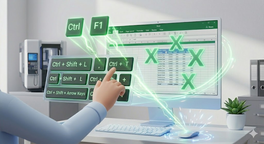 사무실 직원이 단축키를 활용하여 피벗 테이블 데이터를 다양한 기준으로 초고속 필터링하는 모습